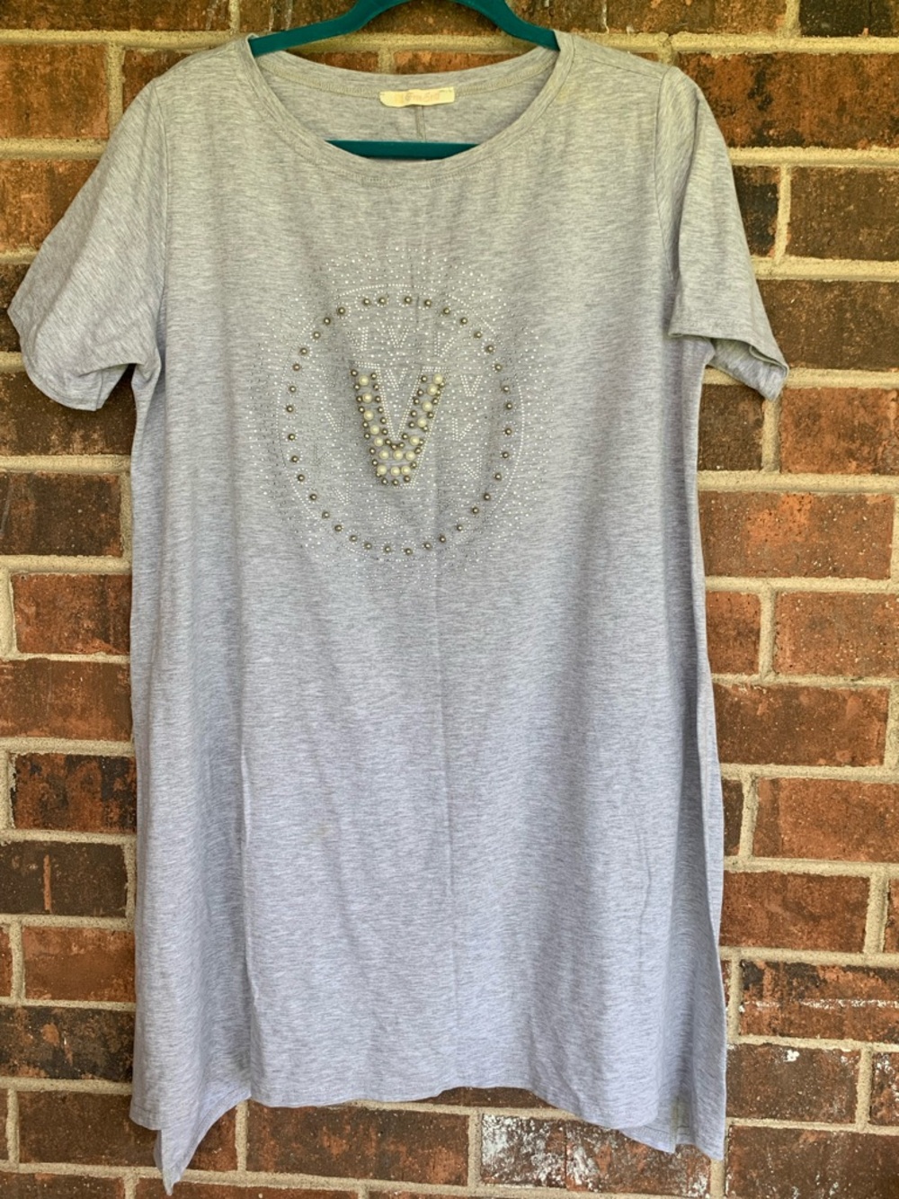 Light Gray Studded V Tunic Tee